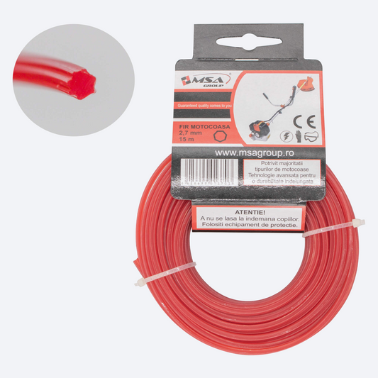 Fir Motocoasa Trimmer Heptagon 2.7mm x 15m, Rosu