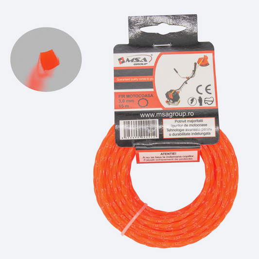 Fir Motocoasa Trimmer Spiralat 3.0mm x 15m, Portocaliu