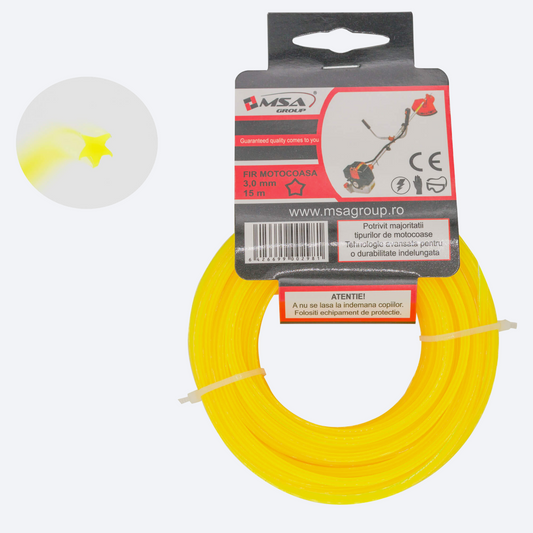 Fir Motocoasa Trimmer Stea 3.0mm x 15m, Galben